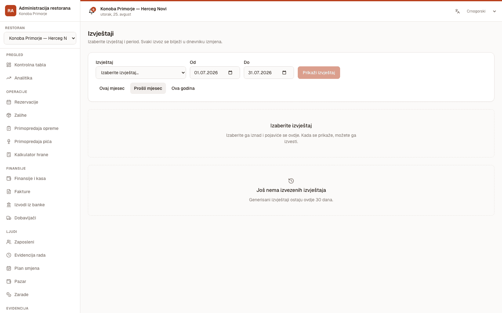 Izvještaj otvoren u aplikaciji i isti taj izvještaj kao PDF.